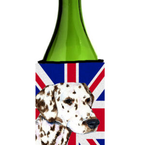 SS4911LITERK Dalmatian With English Union Jack British Flag Wine bottle sleeve Hugger - 24 Oz.