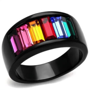 TK1415J-5 Women IP Black Stainless Steel Ring with Top Grade Crystal in Multi Color - Size 5
