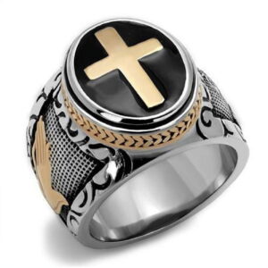 TK2623-9 Men Two-Tone IP Rose Gold Stainless Steel Ring with Epoxy in Jet - Size 9