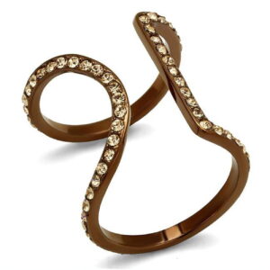 TK2828-7 Women IP Coffee Light Stainless Steel Ring with Top Grade Crystal in Light Peach - Size 7