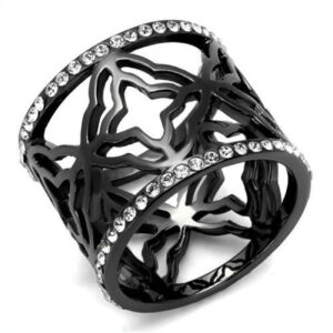 TK2909-7 Women IP Light Black Stainless Steel Ring with Top Grade Crystal in Clear - Size 7