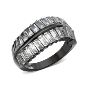 TK3819-6 IP Black Ion Plating Stainless Steel Ring with AAA Grade CZ, Clear - Size 6