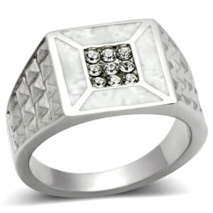 TK385-11 Men High Polished Stainless Steel Ring with Top Grade Crystal in Clear - Size 11