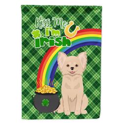 WDK4770GF 15.5 x 11.25 in. Longhaired Cream Chihuahua Saint Patricks Day Flag - Garden Size