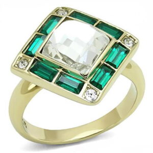 Women IP Gold Stainless Steel Ring with Synthetic in Clear - Size 5