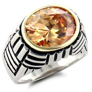 Women Reverse Two-Tone 925 Sterling Silver Ring with AAA Grade CZ in Champagne - Size 6