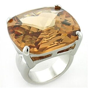 Women Rhodium Brass Ring with AAA Grade CZ in Topaz - Size 7