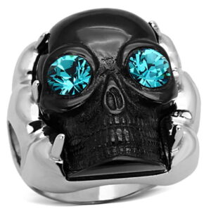 Women Two-Tone IP Black Stainless Steel Ring with Top Grade Crystal in Blue Zircon - Size 9