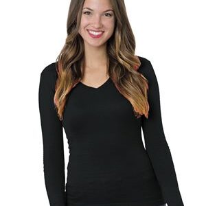 Womens USA-Made Long Sleeve Deep V-Neck T-Shirt Red - 2XL