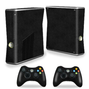 XBOX360S-Black Leather Skin Decal Wrap Cover for Xbox 360 S Slim Plus 2 Controllers - Black Leather